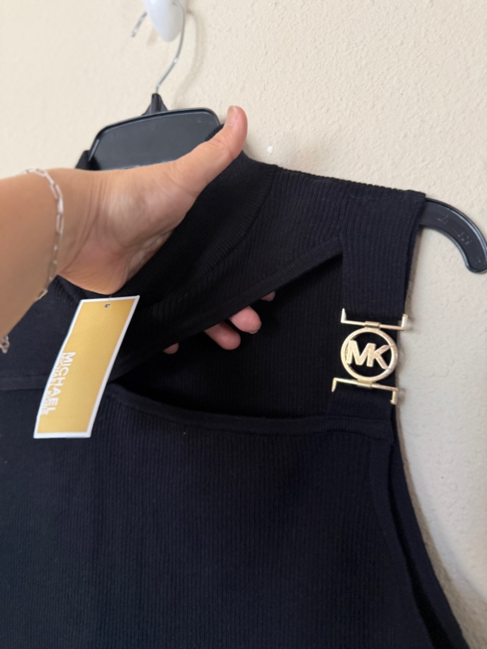 Michael Kors Black Top with Gold MK Logo Accent. Size XL